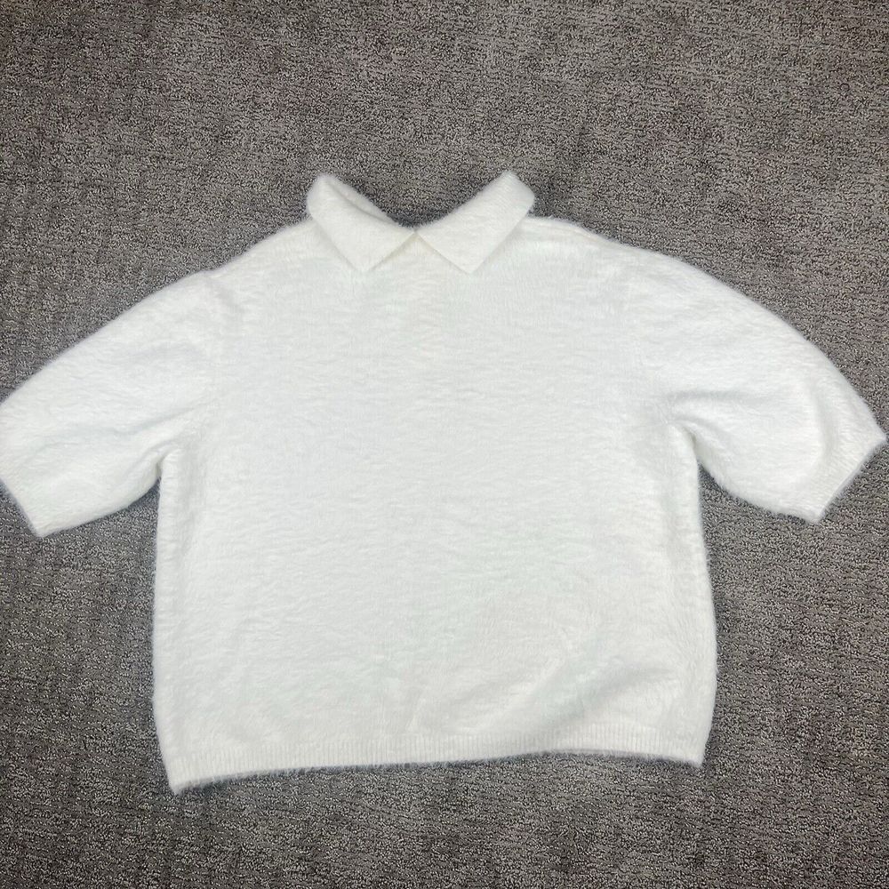 H&M Fuzzy Pearl Short Sleeve Collar Oversized Christmas Sweater Women's Size M - Picture 9 of 16